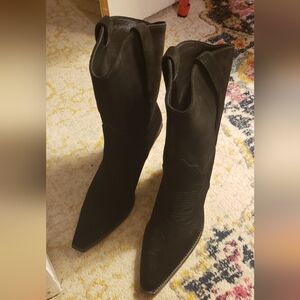ANINE BING $499 Mid Tania Suede Western Boots In Black Size: 41 (US 10/10.5/11)